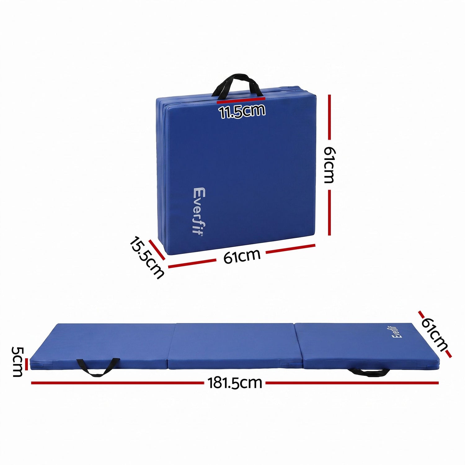 Everfit 180x60cm Gymnastics Mats Folding Exercise Floor Mat Portable 3 Fold Tumbling Mat Blue