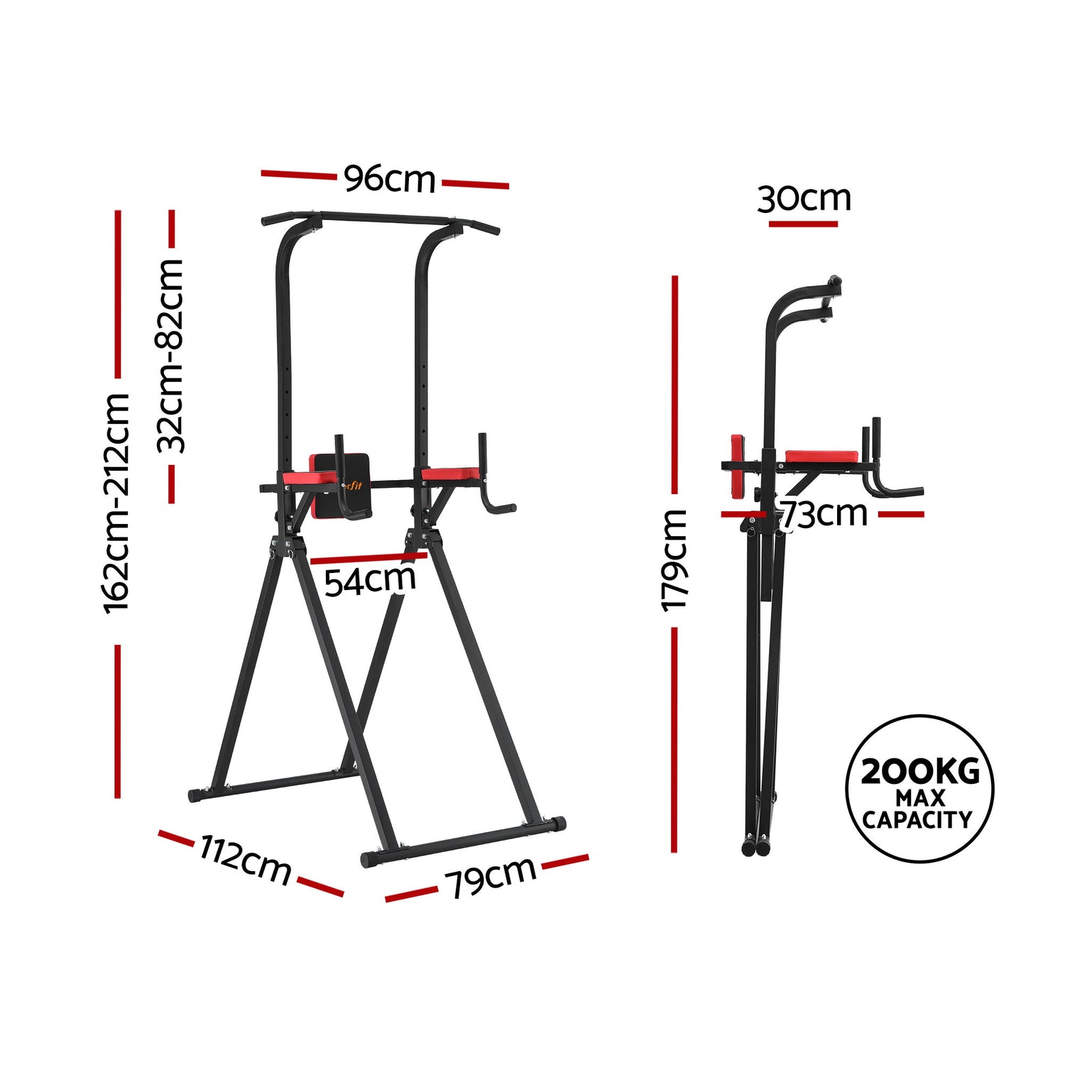 Everfit Chin Up Tower Pull Up Station Adjustable Dip Station Folding Home Gym Black