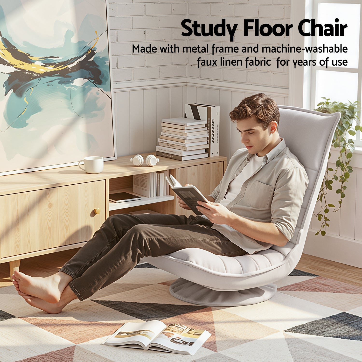Artiss 360° Swivel Floor Chair with 5 Adjustable Positions in Grey