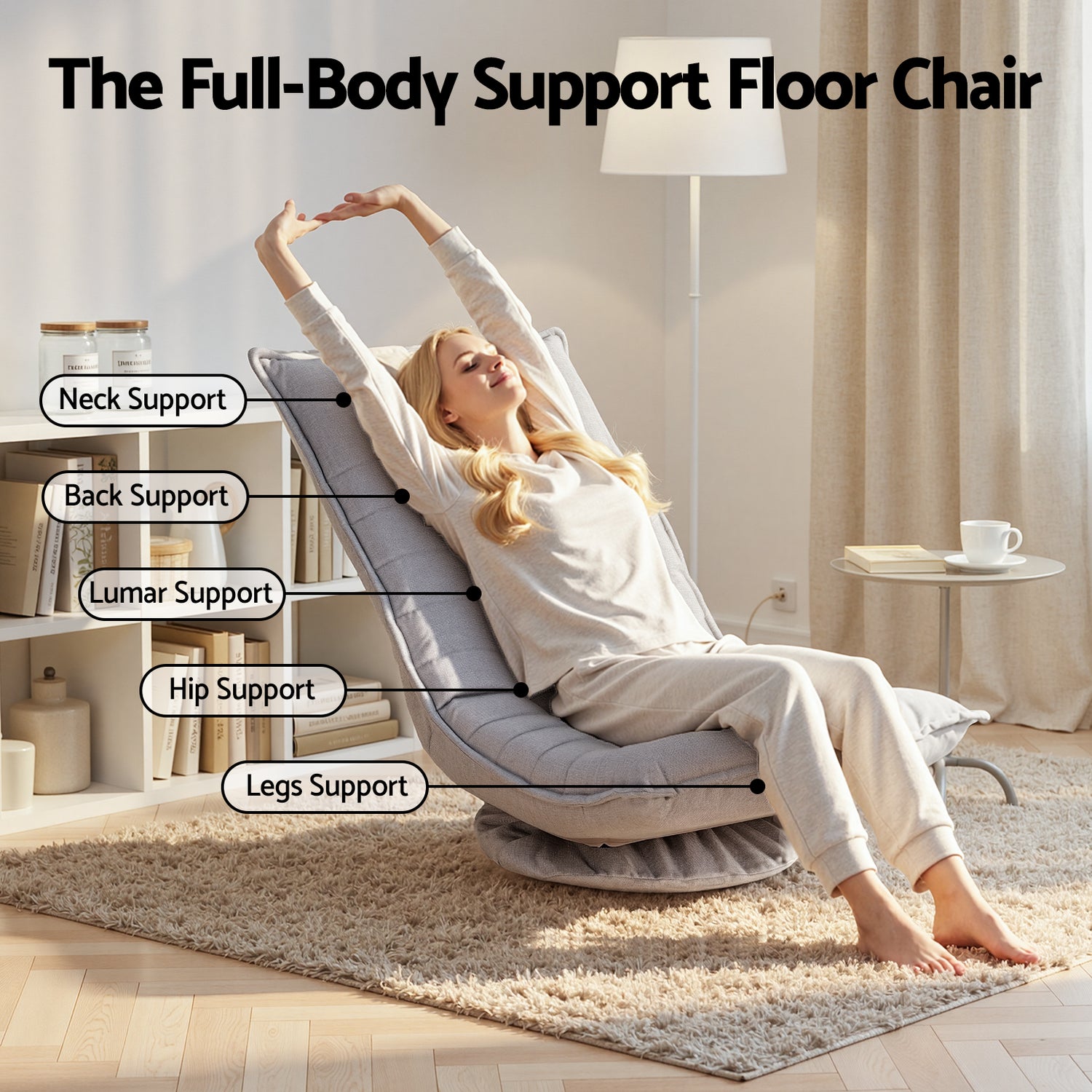 Artiss 360° Swivel Floor Chair with 5 Adjustable Positions in Grey