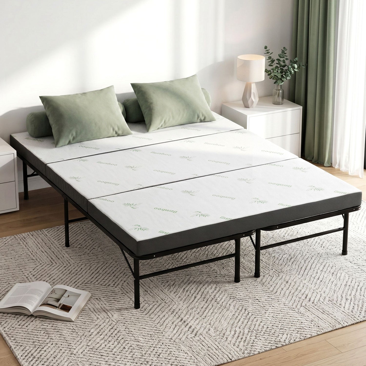Giselle Folding Bed with Mattress Queen Portable Foldable Guest Bed Bamboo Cover