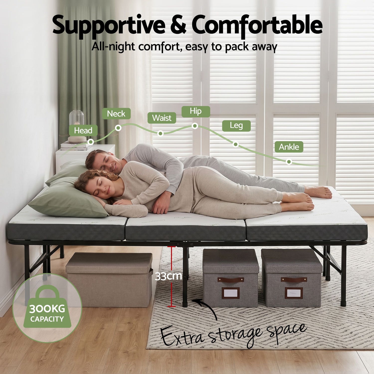 Giselle Folding Bed with Mattress Queen Portable Foldable Guest Bed Bamboo Cover