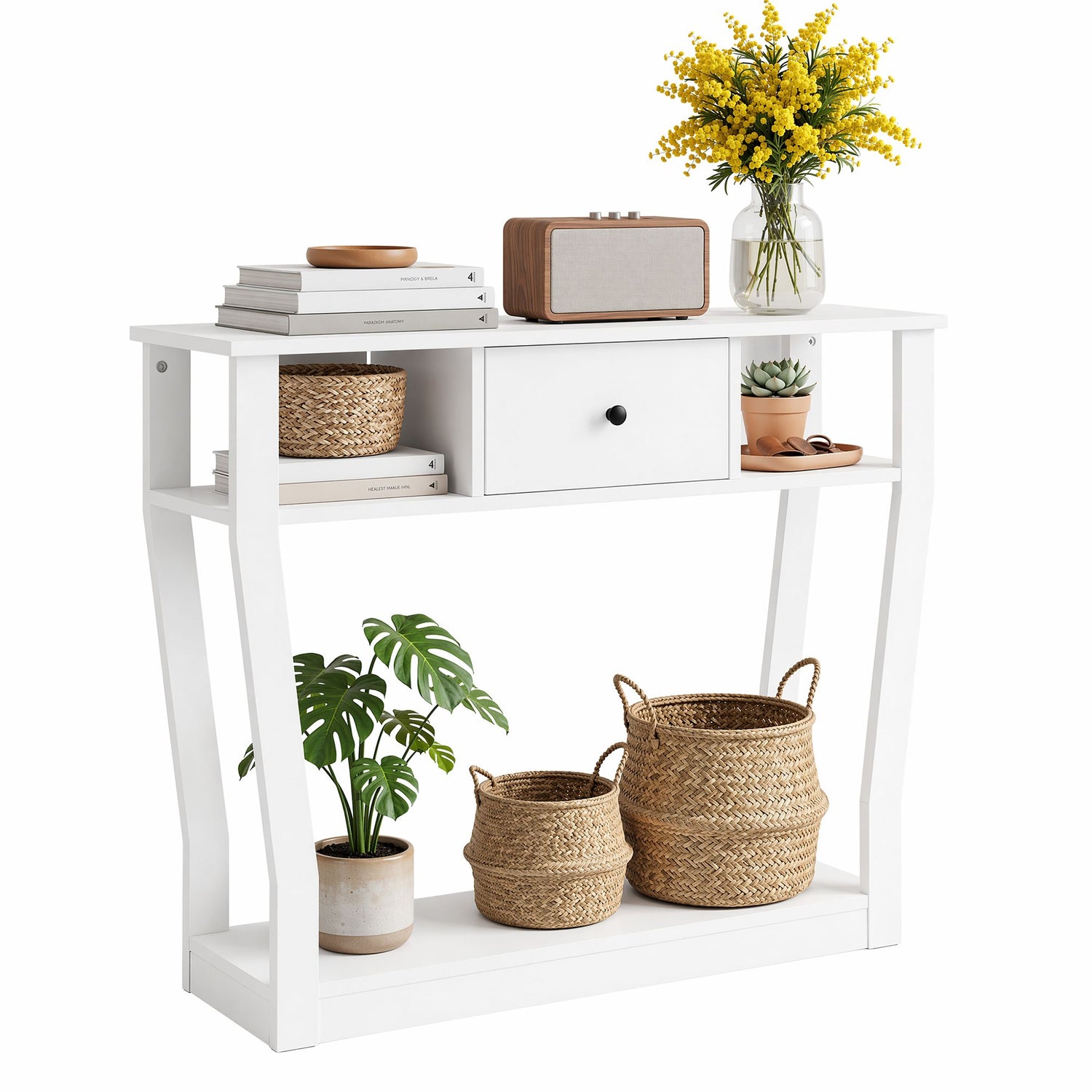 Artiss Console Table Entryway Hallway Sofa Side Table Drawer Shelf 100CM White