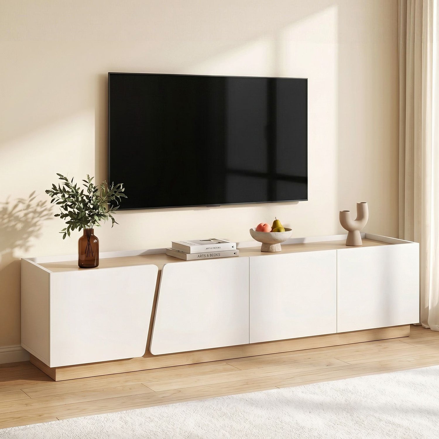 Artiss 180cm TV Unit Storage Cabinet Living Room White & Pine