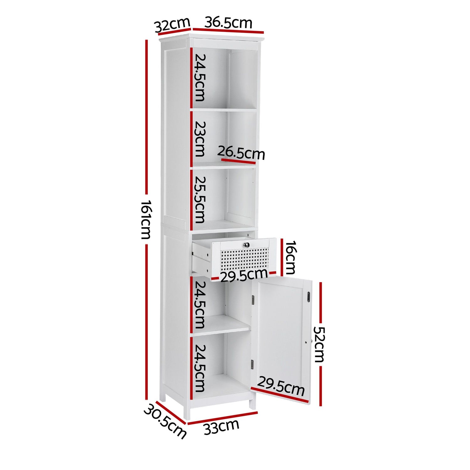 Artiss Bathroom Cabinet Storage X2 White Rattan 161cm