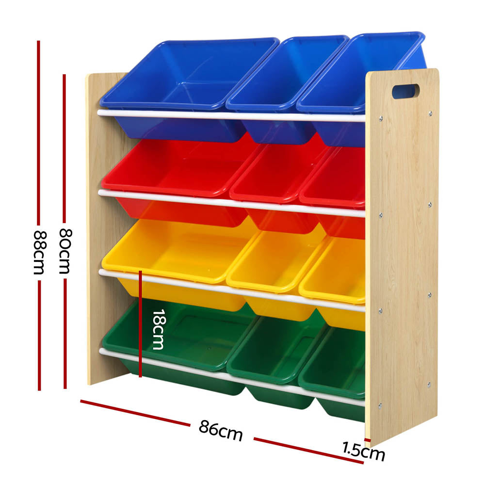 Keezi Kids Toy Box 12 Bins Bookshelf Organiser Children Storage Rack