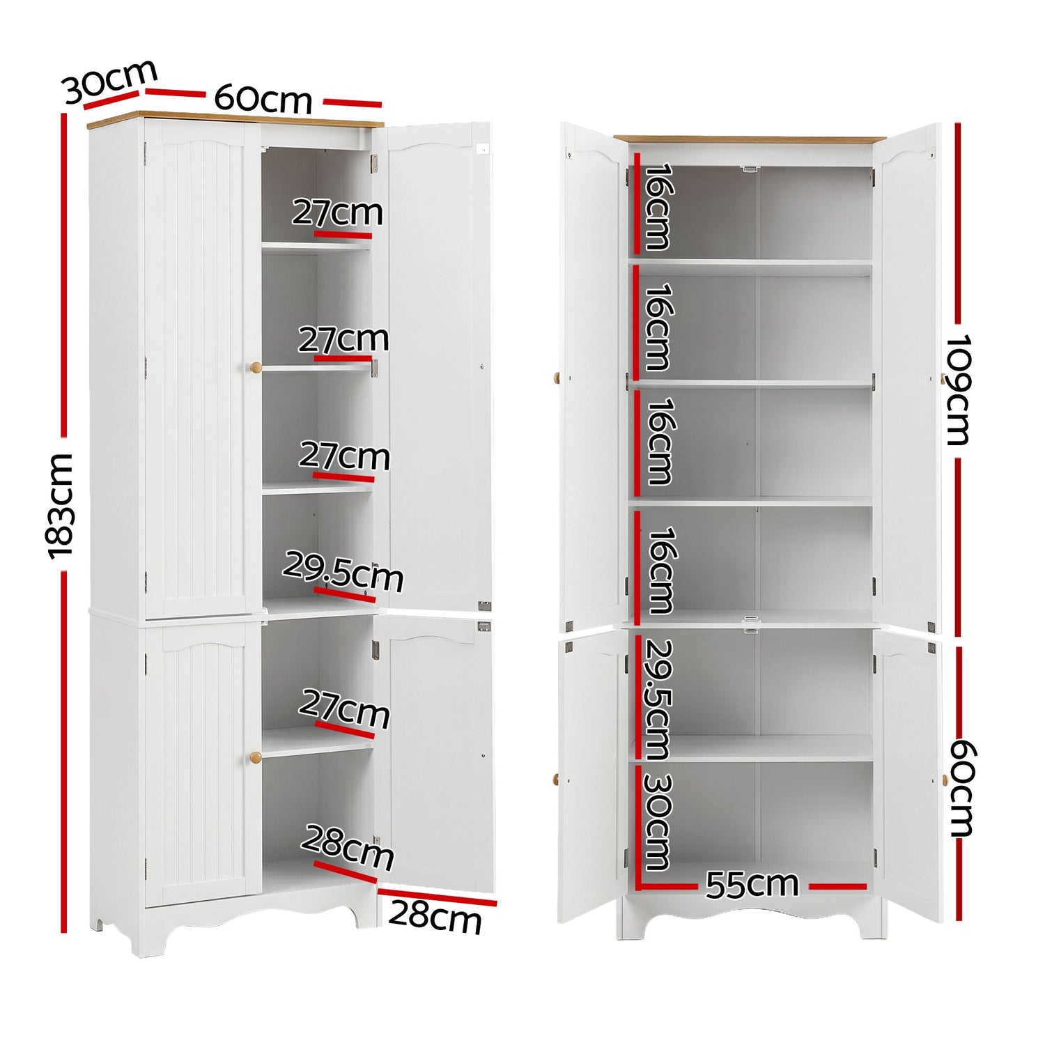 Artiss 2x Buffet Sideboard Pantry Cabinet Cupboard 6-Tiers Storage Shelves BERNE