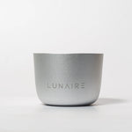 Silver cup with 'LUNAIRE' branding on a white background