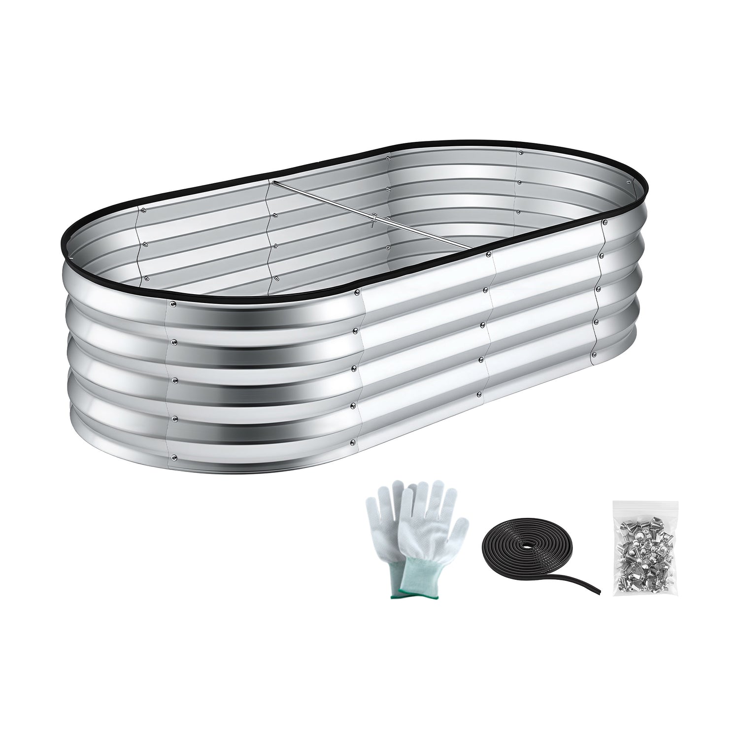 Green Fingers Raised Garden Bed Galvanised Oval Metal Planter Box Large Outdoor 120x60x30cm Silver