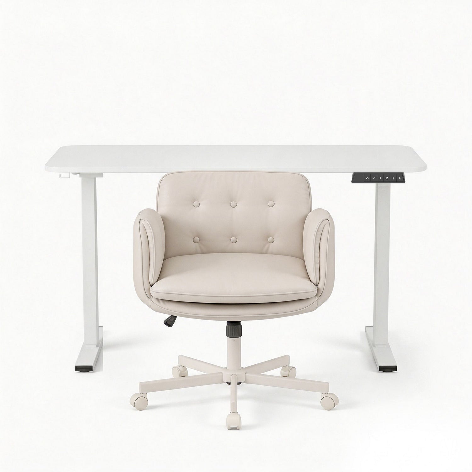Artiss Criss Cross Chair with Wheels & Adjustable Armrests and Electric Standing Desk 140cm with Memory Presets, Ergonomic Cross Legged Chair and Office Desk Set