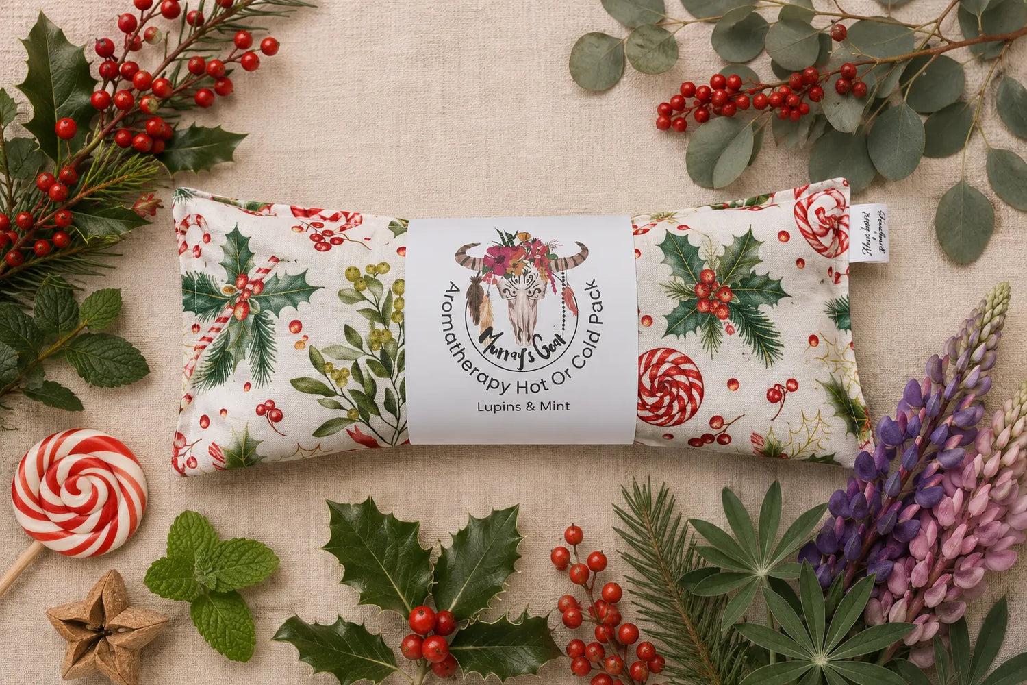 Christmas Aromatherapy Heat Pack – 100% Cotton with Lupins & Botanicals | Handmade in Australia