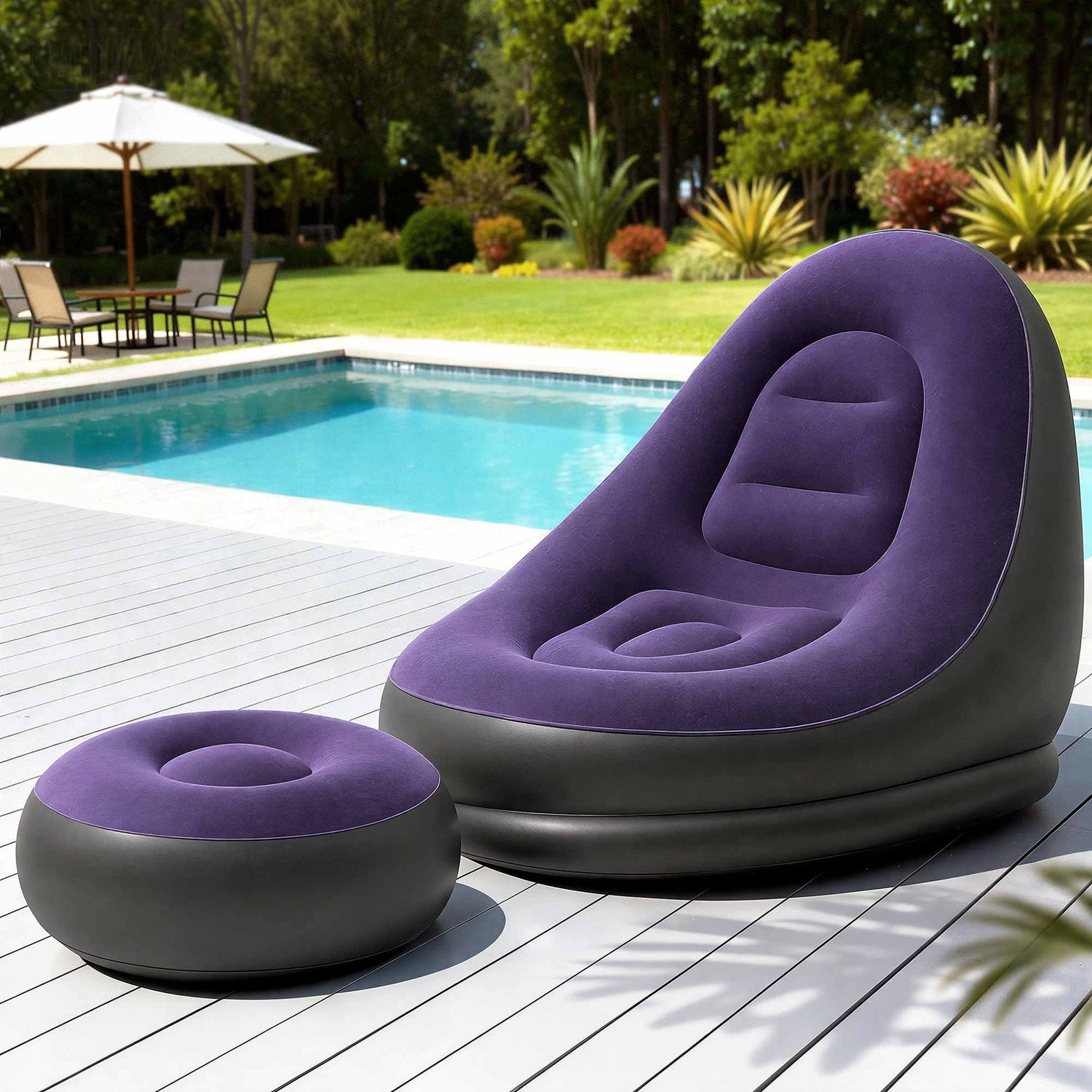 Gardeon Inflatable Chair with Ottoman Air Sofa Blow Up Air Chair for Camping with Pump Purple