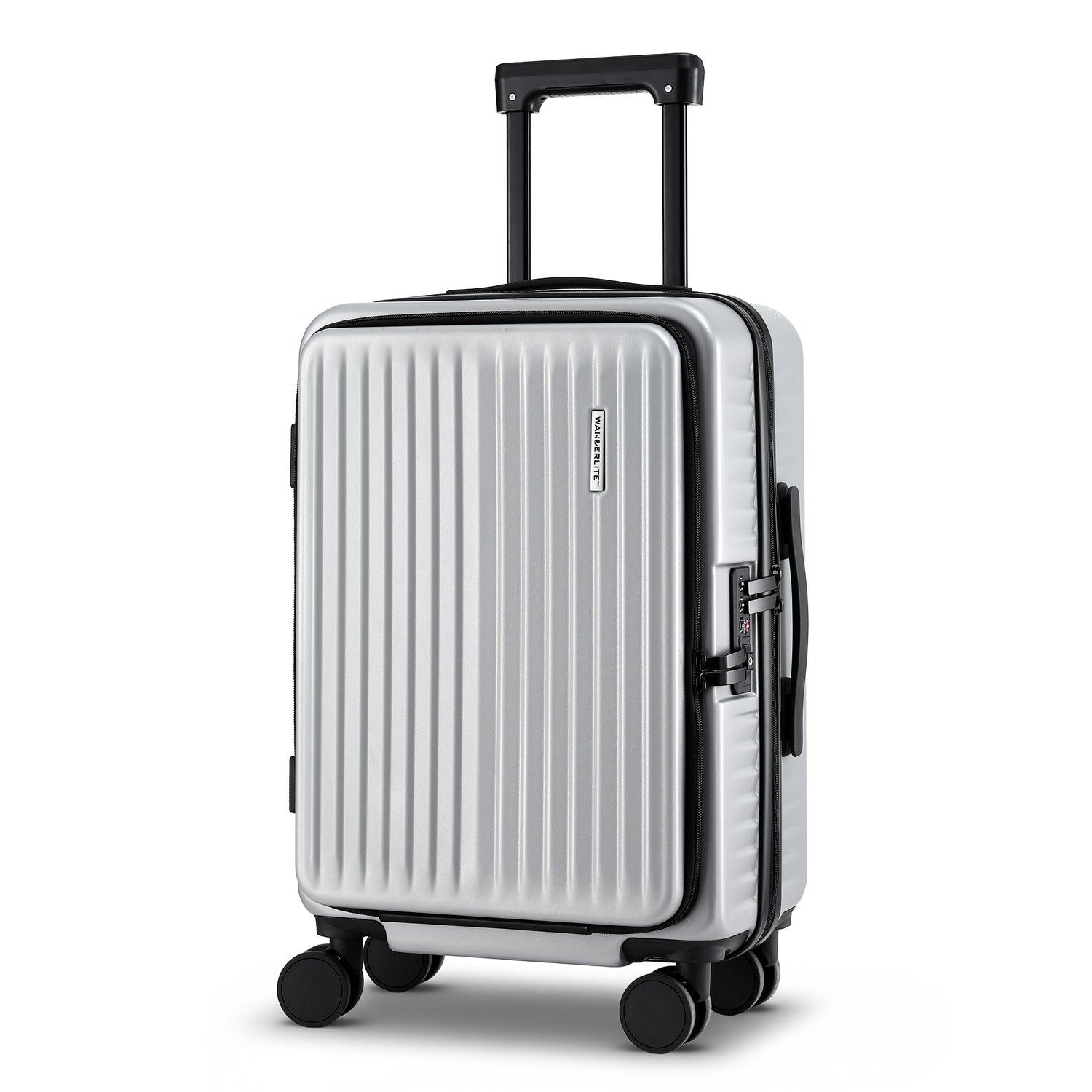 Wanderlite 20" Luggage Suitcase Front Pocket Travel Carry On Dual TSA Silver