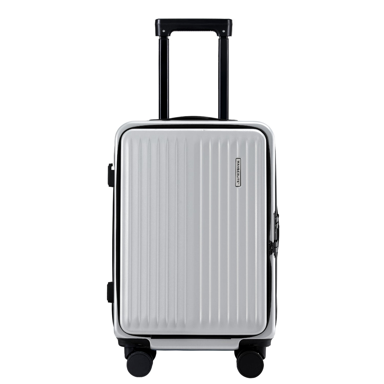 Wanderlite 20" Luggage Suitcase Front Pocket Travel Carry On Dual TSA Silver