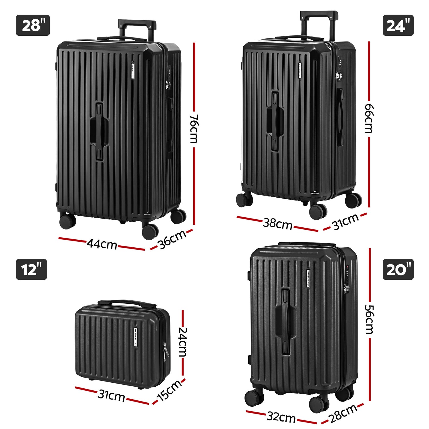 Wanderlite 4pcs Trunk Luggage Suitcase Set Travel Carry On TSA Lock Black