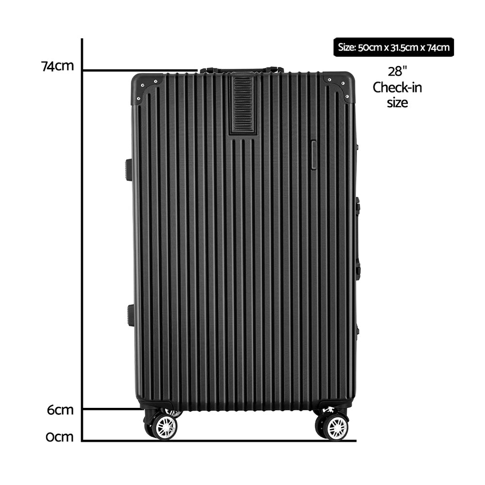 Wanderlite 28 Inch Luggage with TSA Lock Stainless�Steel�Wrapped�Corners Hard Shell Travel Suitcase Luggage Case Black