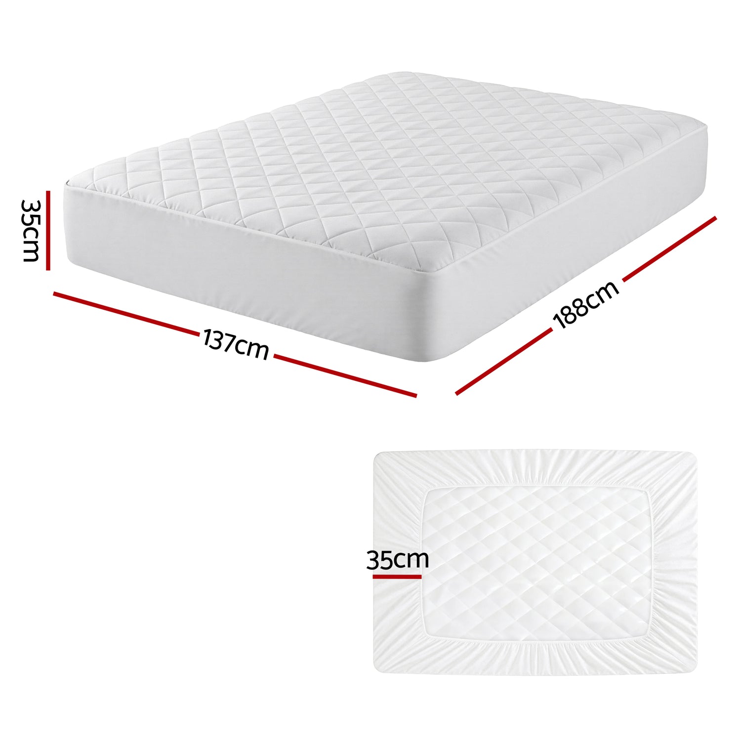 Giselle Waterproof Mattress Protector 100% Cotton Quilted Fitted Cover Double