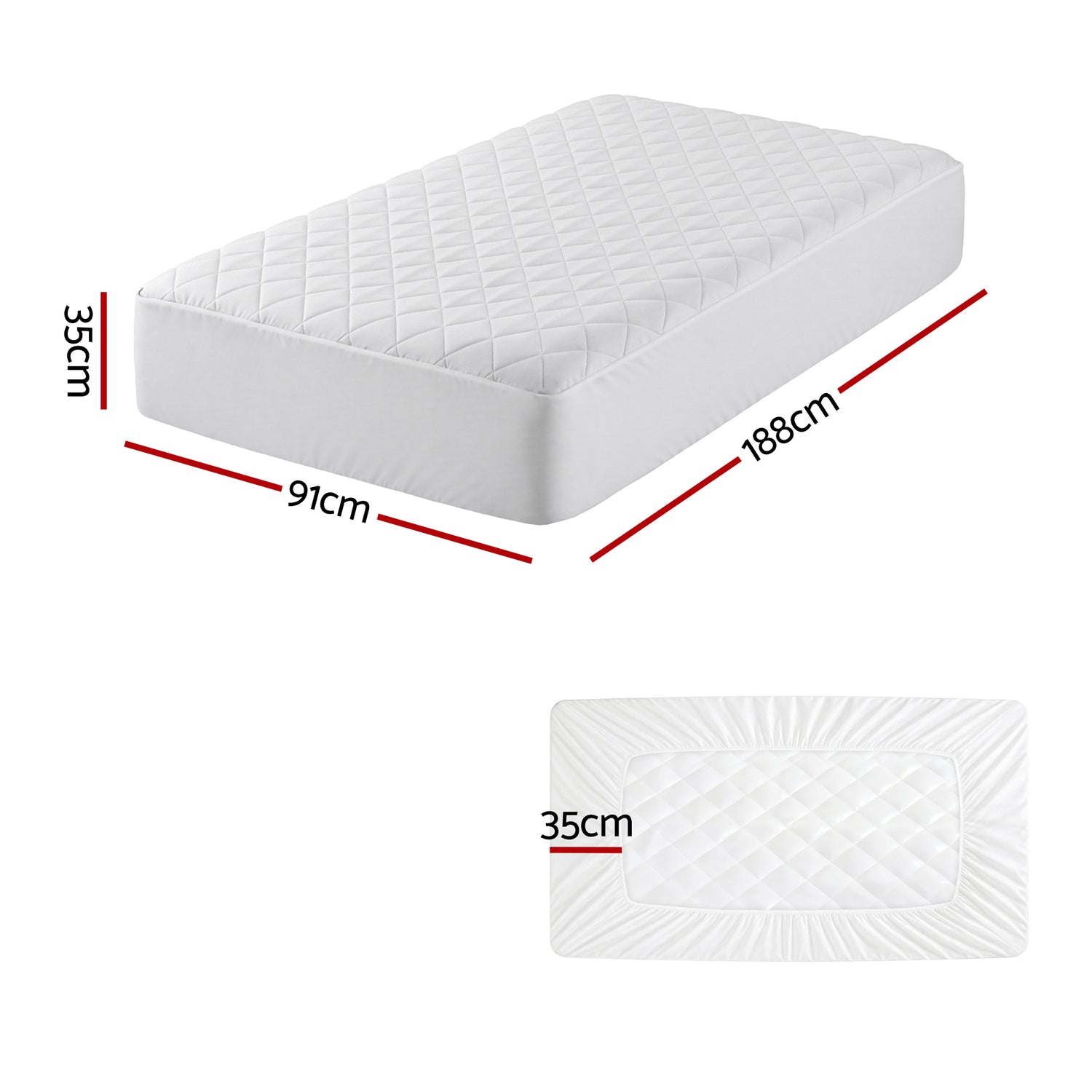 Giselle Waterproof Mattress Protector 100% Cotton Quilted Fitted Cover Single