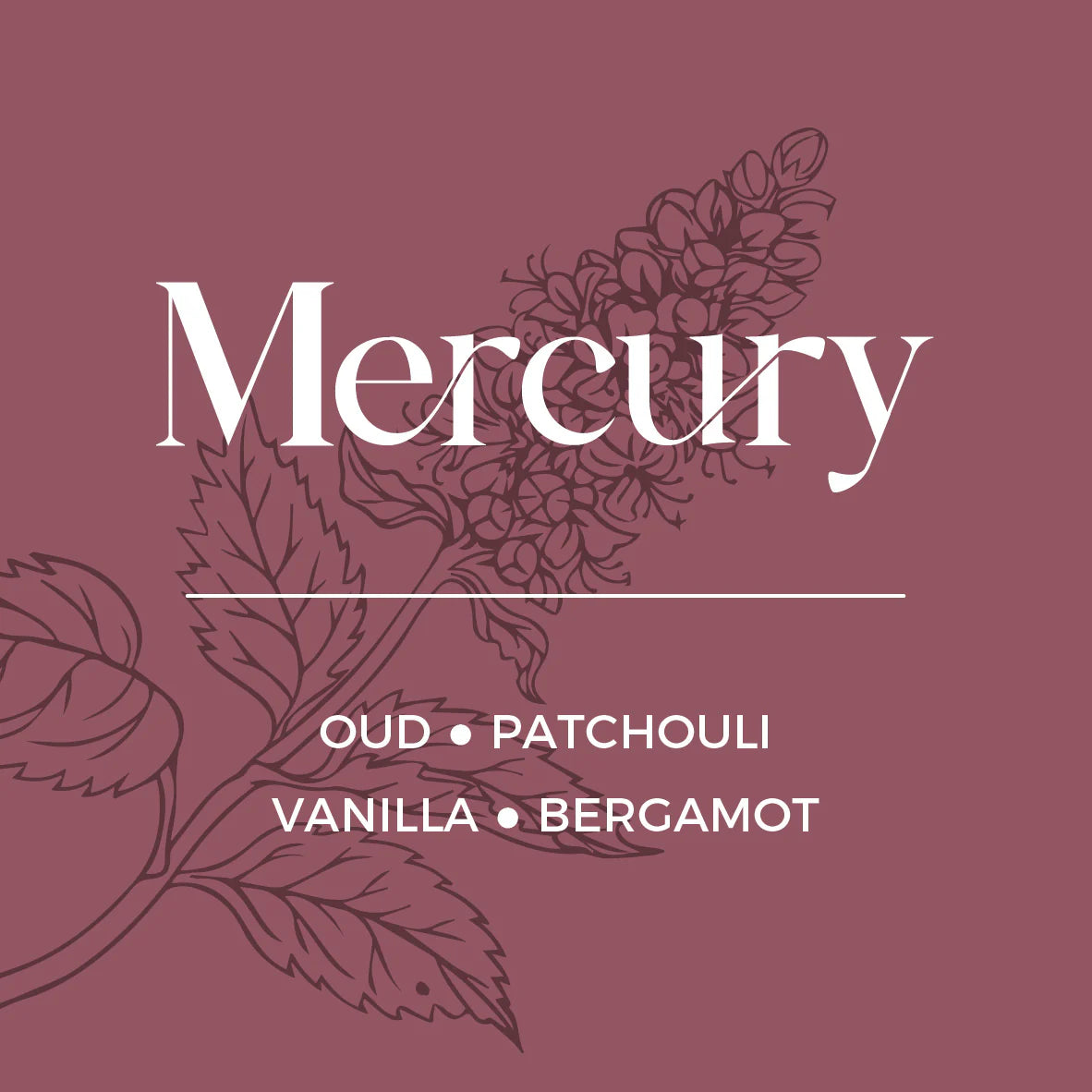 Product label with floral design and text on a maroon background