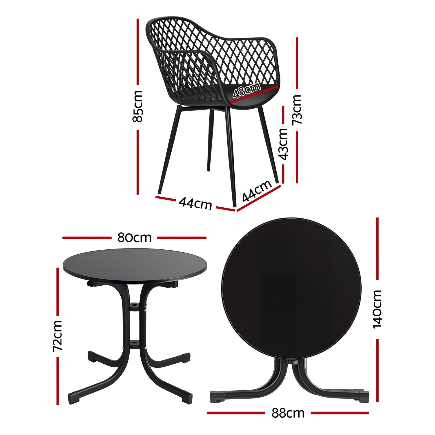 Gardeon 5PCS Outdoor Dining Set Table and Chairs Patio Furniture Garden Diamond Black