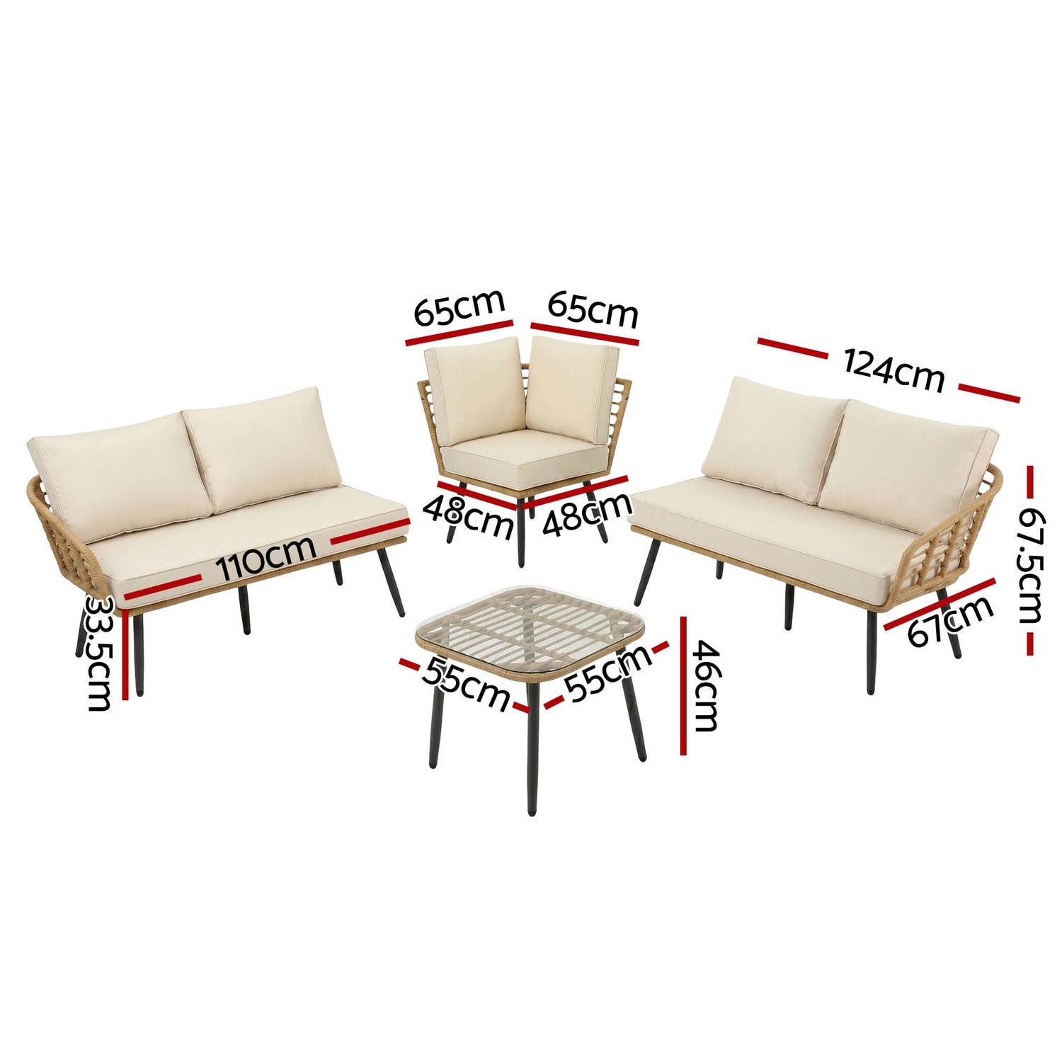Gardeon 4-Piece Modular Outdoor Sofa Set with Cushions 5 Seater Rattan Furniture