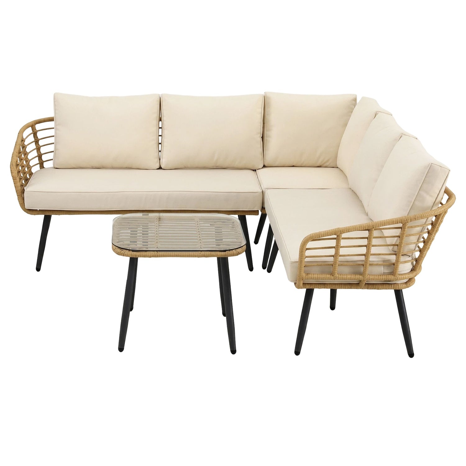 Gardeon 4-Piece Modular Outdoor Sofa Set with Cushions 5 Seater Rattan Furniture