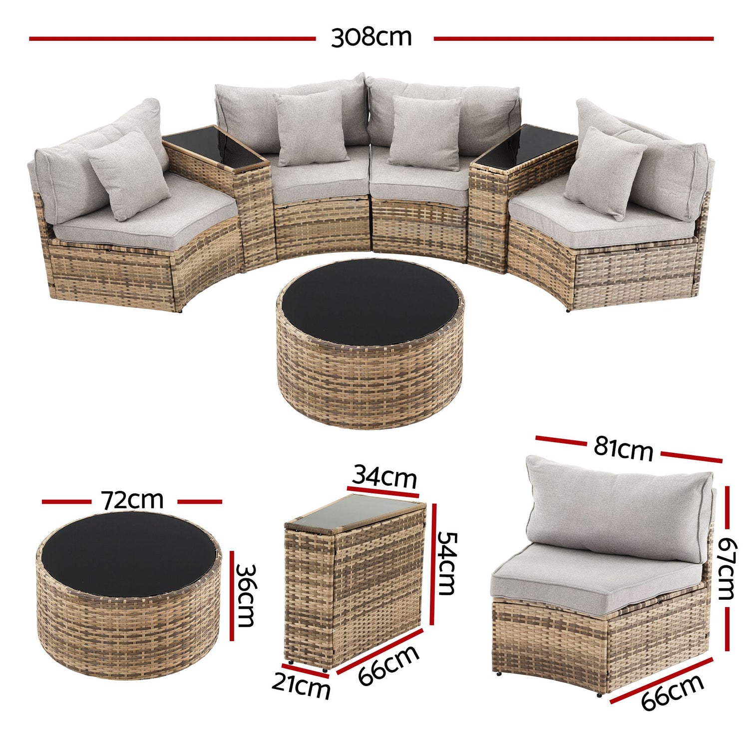 Gardeon 4 Seater Outdoor Sofa Set 7PCS Table Chair Brown Rattan Patio Furniture