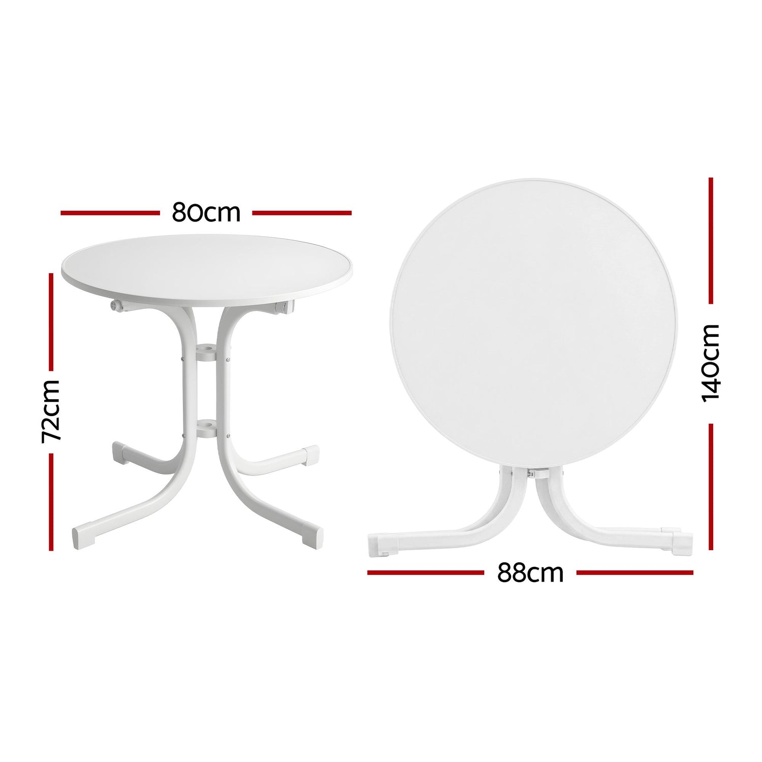 Gardeon Outdoor Side Table 80cm Folding Steel Round Bistro Desk Cafe Patio Furniture White