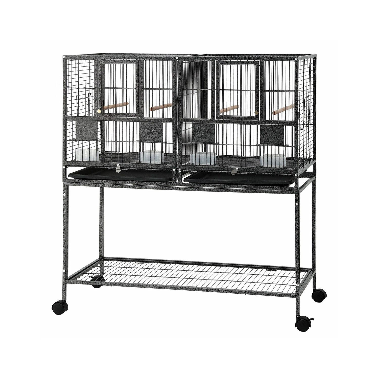 i.Pet 106cm 2-in-1 Bird Cage Aviary with Divider Parrot Budgie Wheels Black