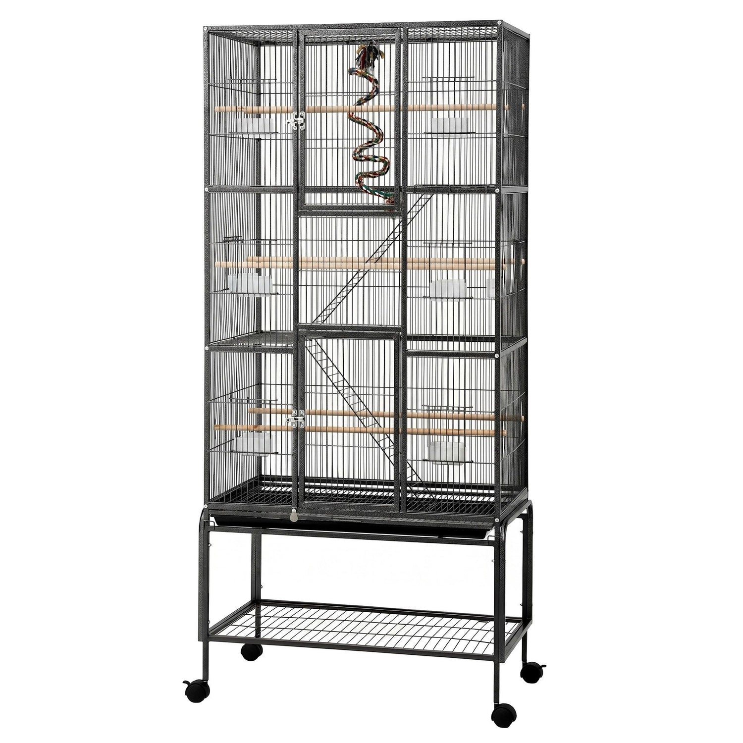 i.Pet 176cm 3-Tier Large Bird Cage Aviary with Ladder Parrot Budgie Wheels Black