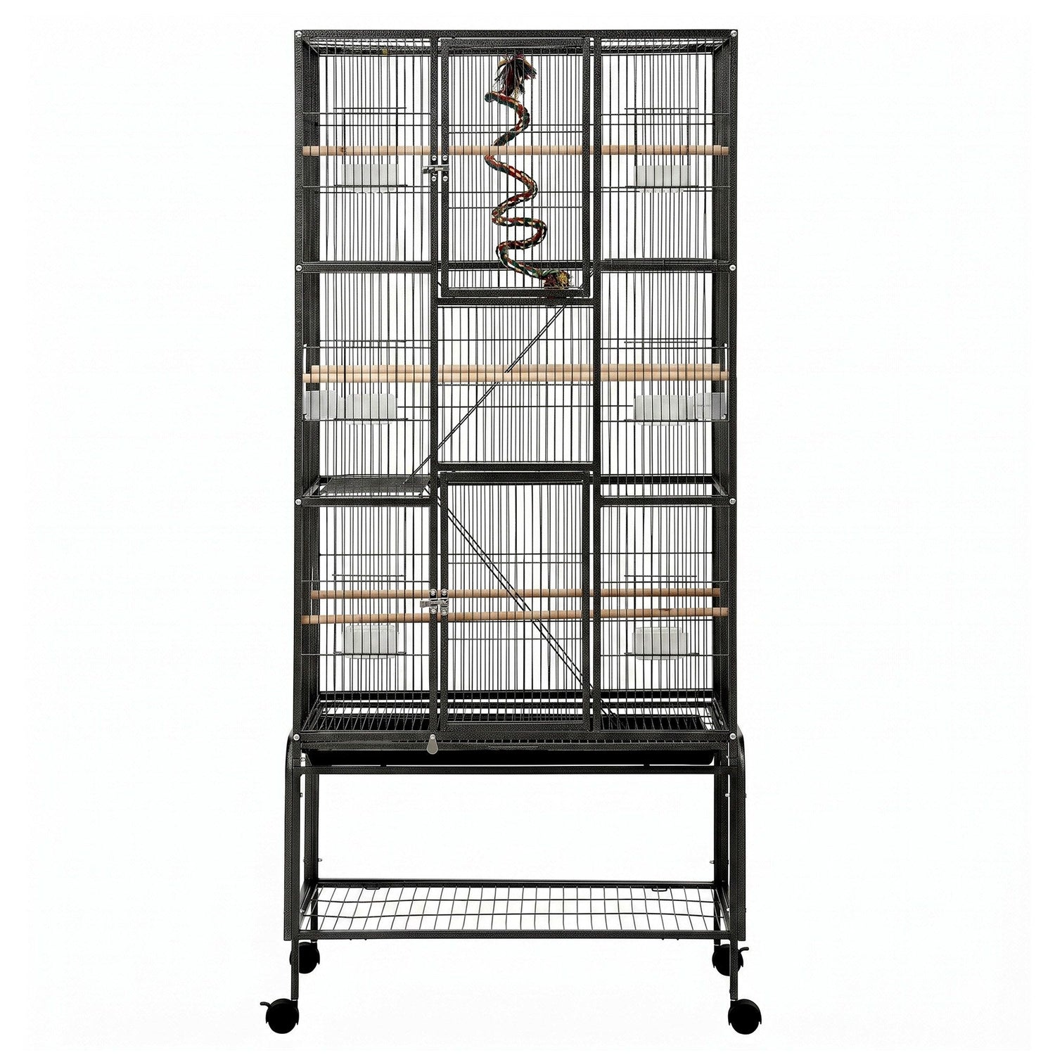 i.Pet 176cm 3-Tier Large Bird Cage Aviary with Ladder Parrot Budgie Wheels Black