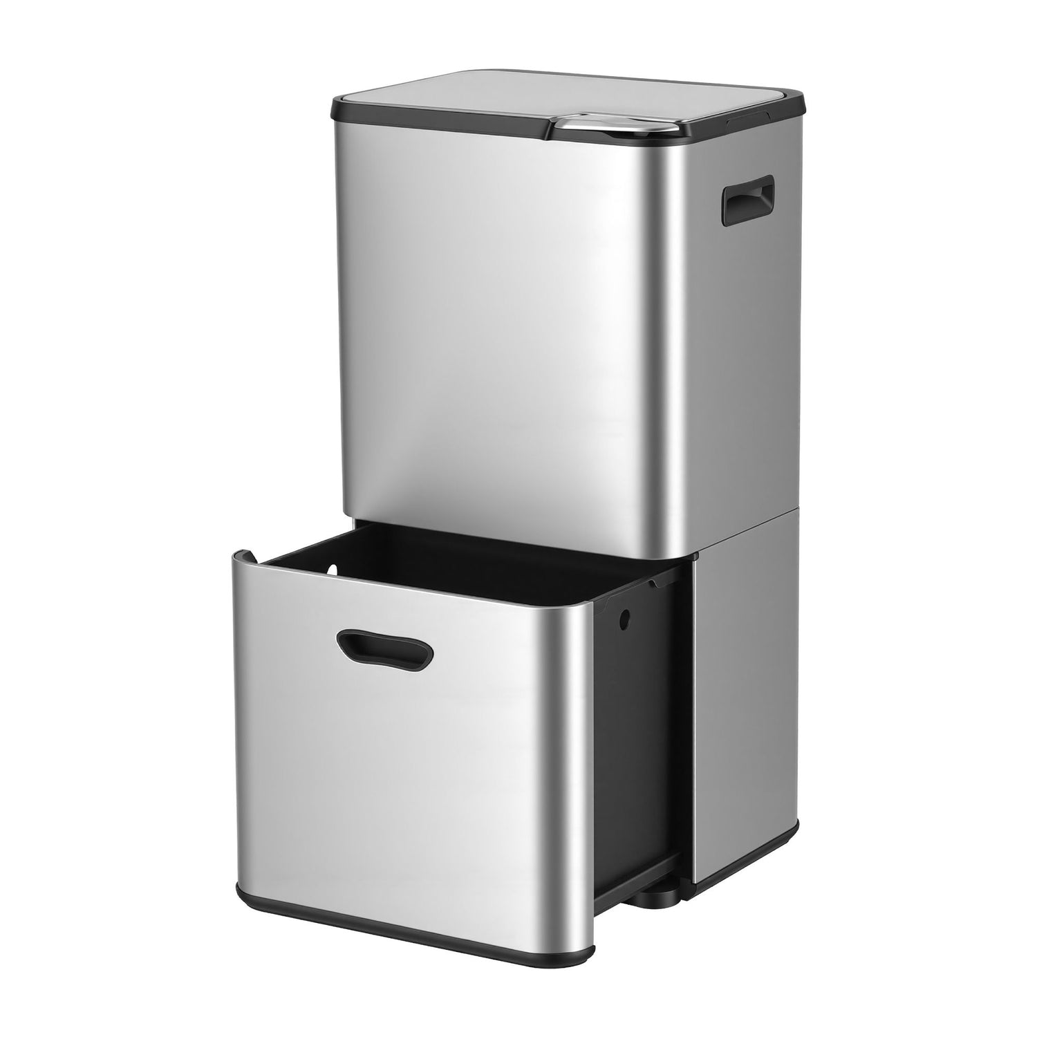 Cefito 63L Rubbish Bin 3 Compartment Stainless Steel Split Door Trash Can Silver