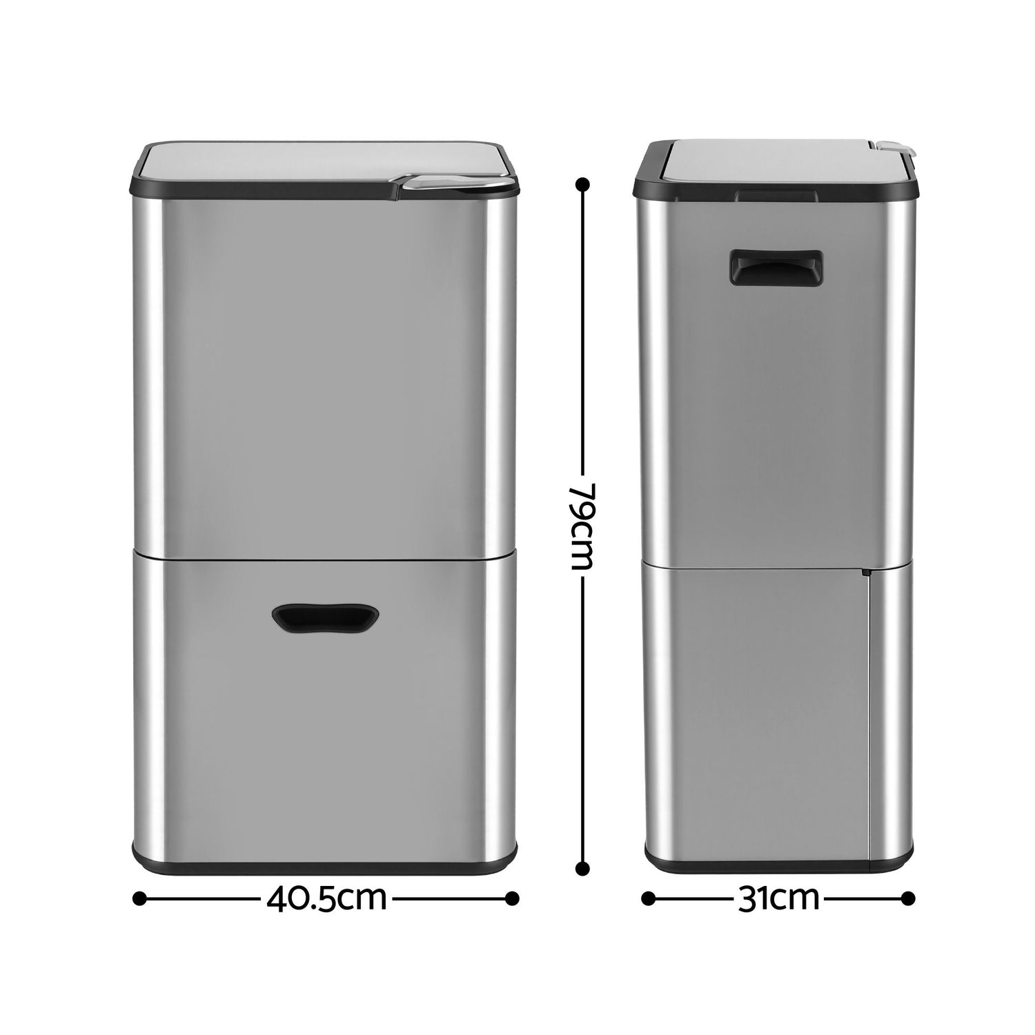 Cefito 63L Rubbish Bin 3 Compartment Stainless Steel Split Door Trash Can Silver