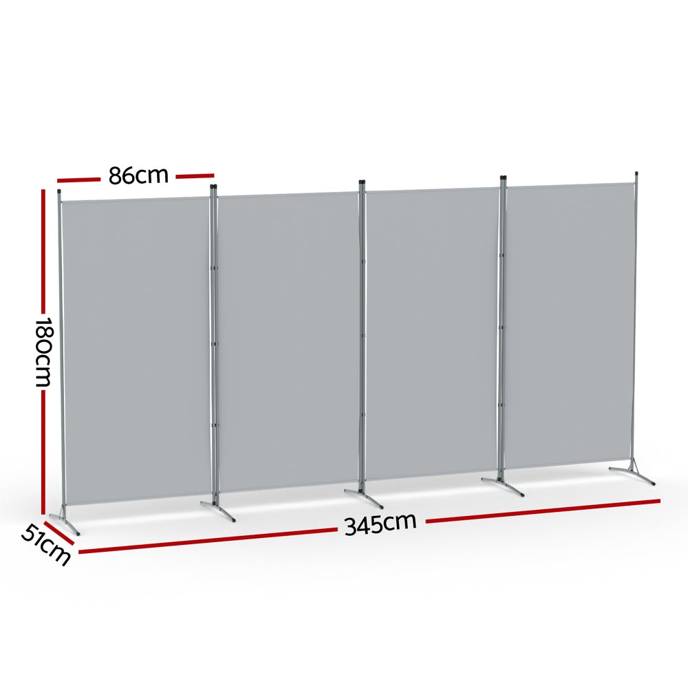 Artiss 4 Panel Room Divider Screen 345x180cm Fabric Grey