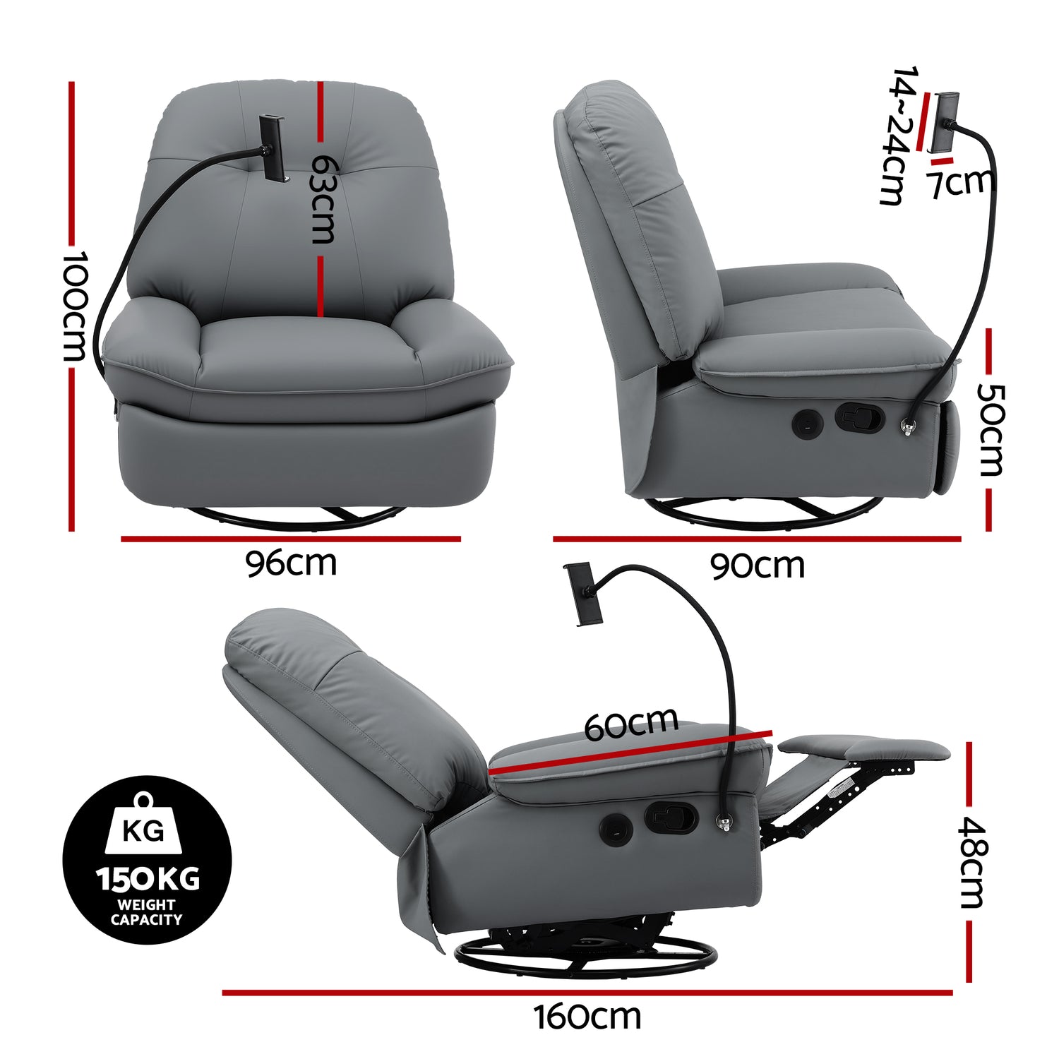 Artiss Manual Swivel Rocker Recliner with USB Ports Rocking Chair Nursery Sofa Lounge