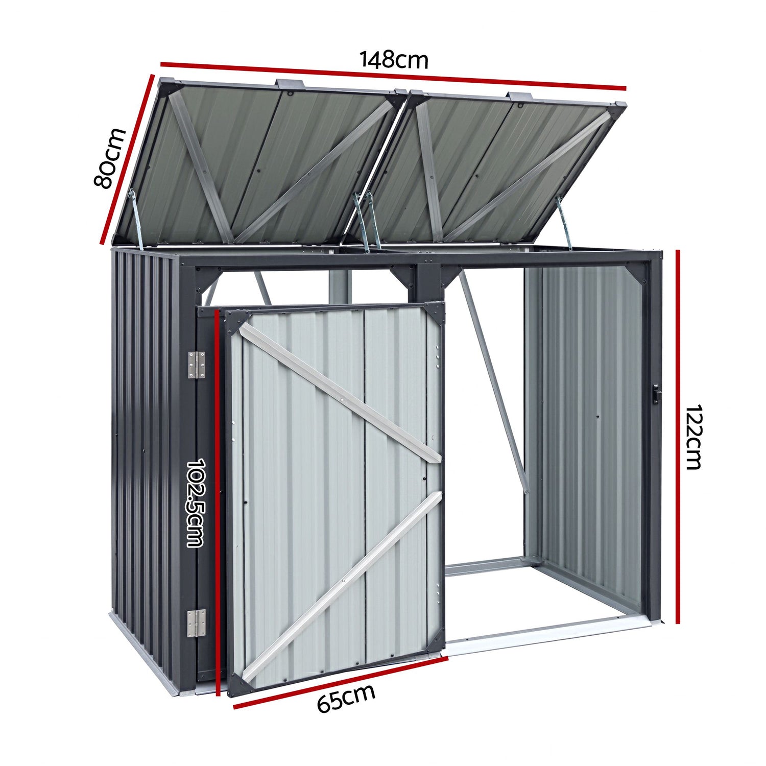Giantz Bin Shed Double Wheelie Waste Bins Storage Steel Garden Enclosure Grey