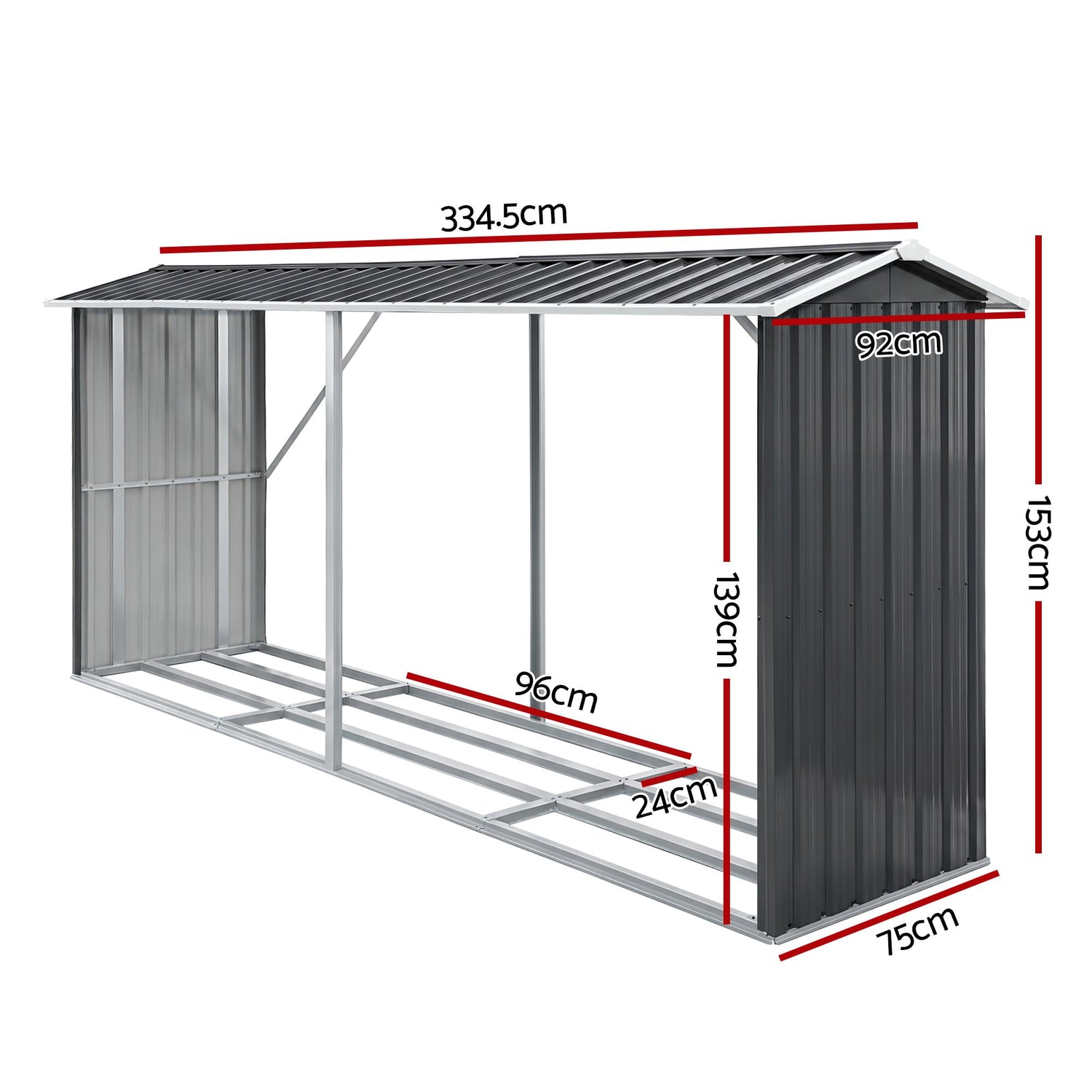 Giantz Firewood Storage Shed 334.5CM x 92CM Outdoor Log Rack Galvanised Steel Wood Holder