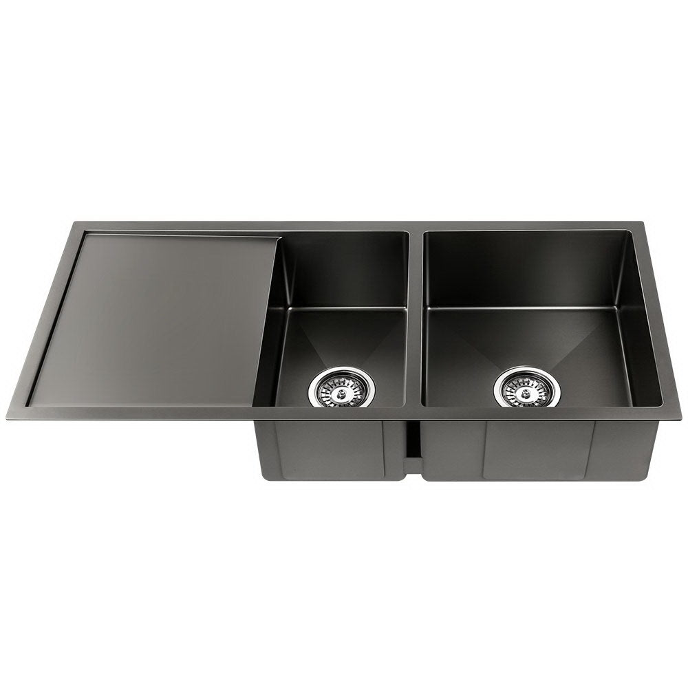 Cefito Kitchen Sink 100X45CM Stainless Steel Basin Double Bowl Nano Black