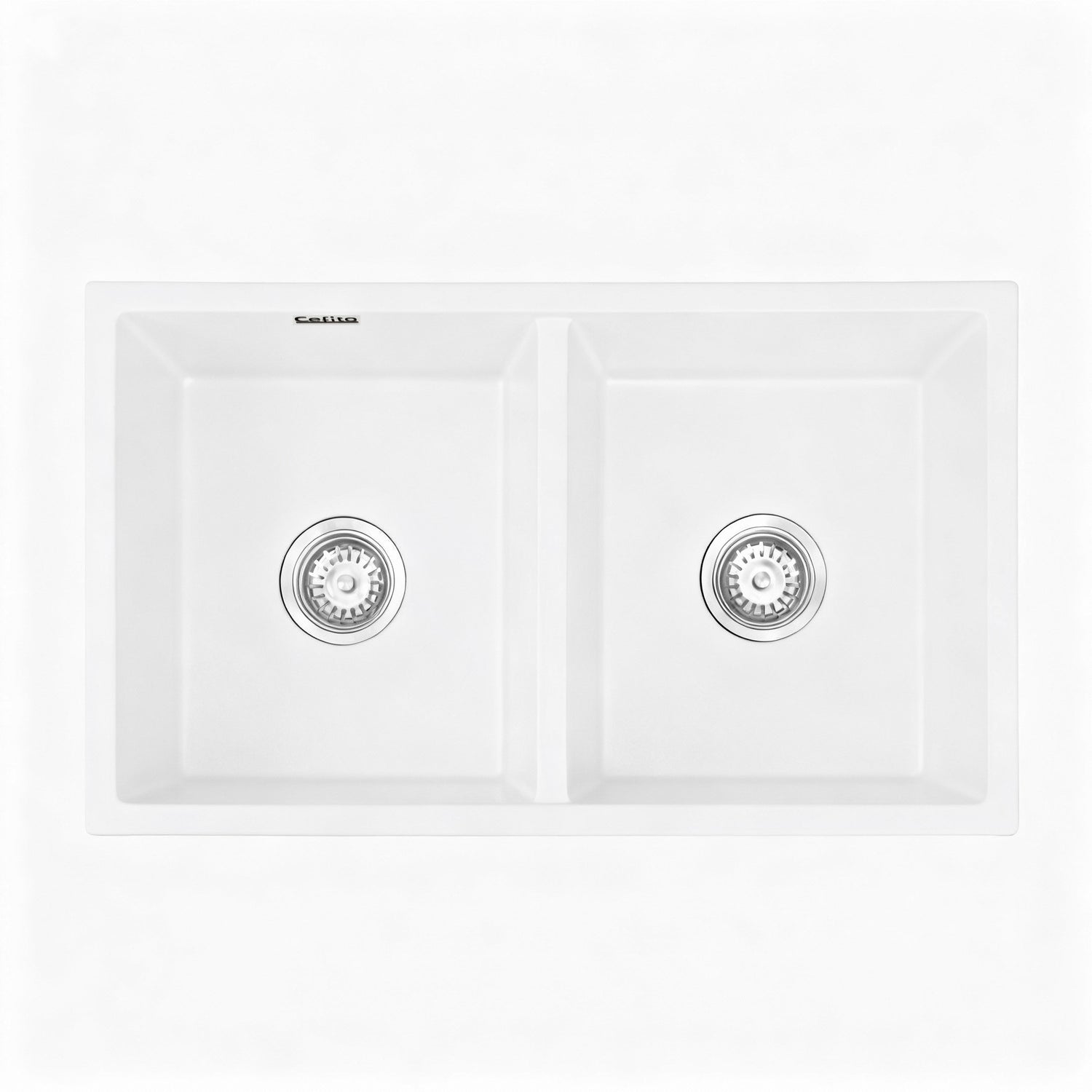 Cefito Kitchen Sink 77x45cm Granite Stone Sink Double Bowl White