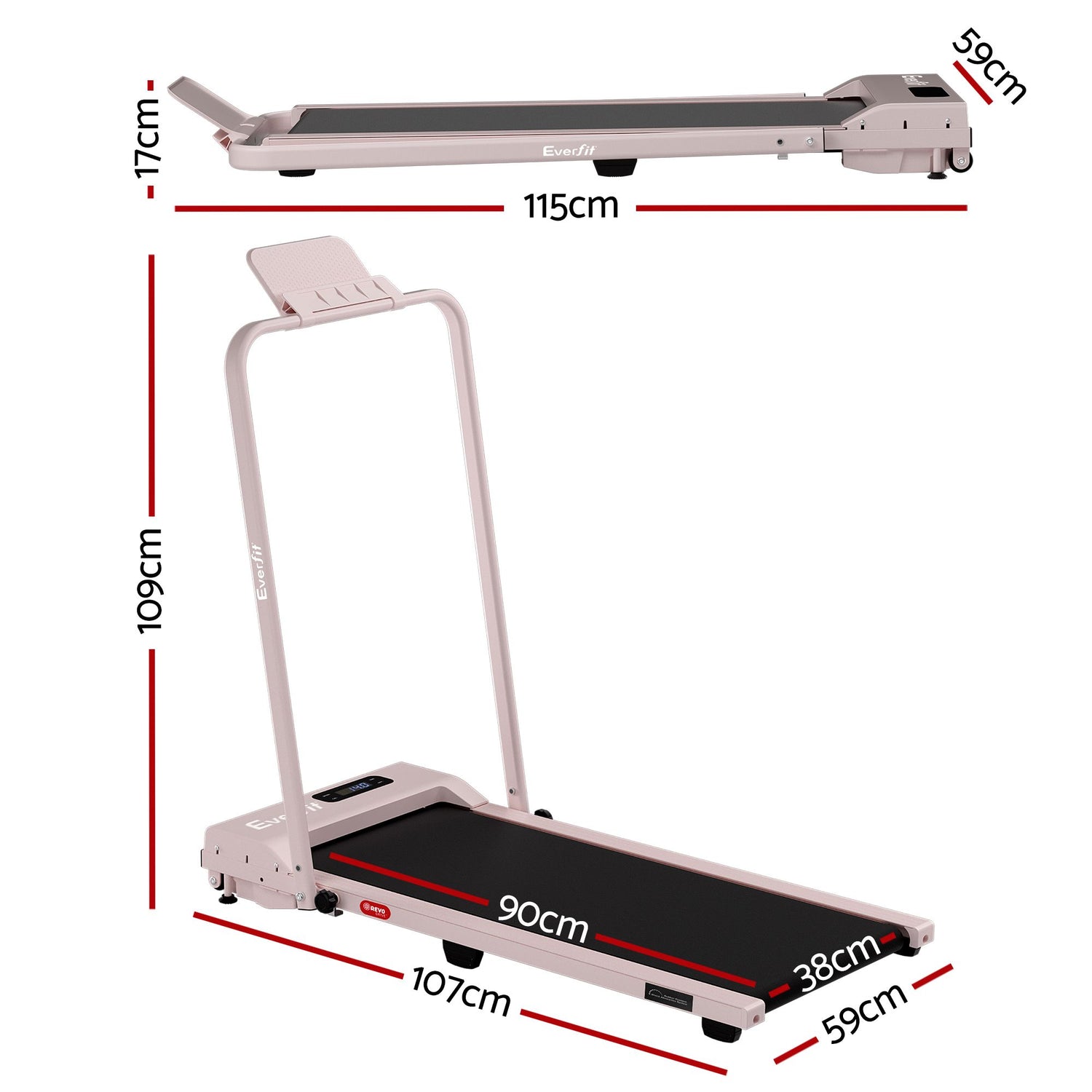 Everfit 3 in 1 Walking Pad Treadmill 12% Incline Foldable Under Desk Treadmills for Home Gym With 38cm Wide Belt Pink