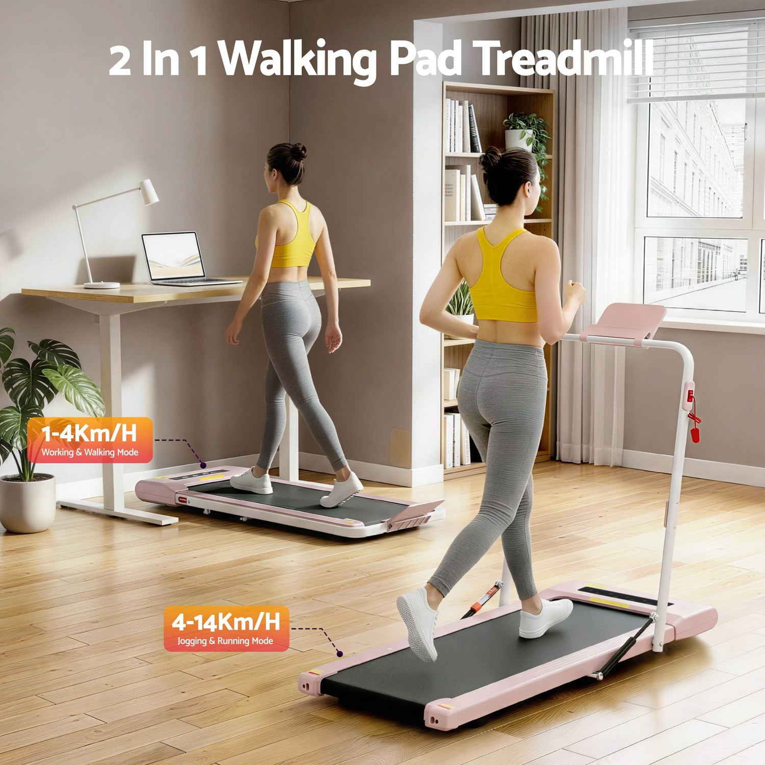Everfit 2 in 1 Treadmill Electric Walking Pad Under Desk Home Gym Fitness 400mm Pink