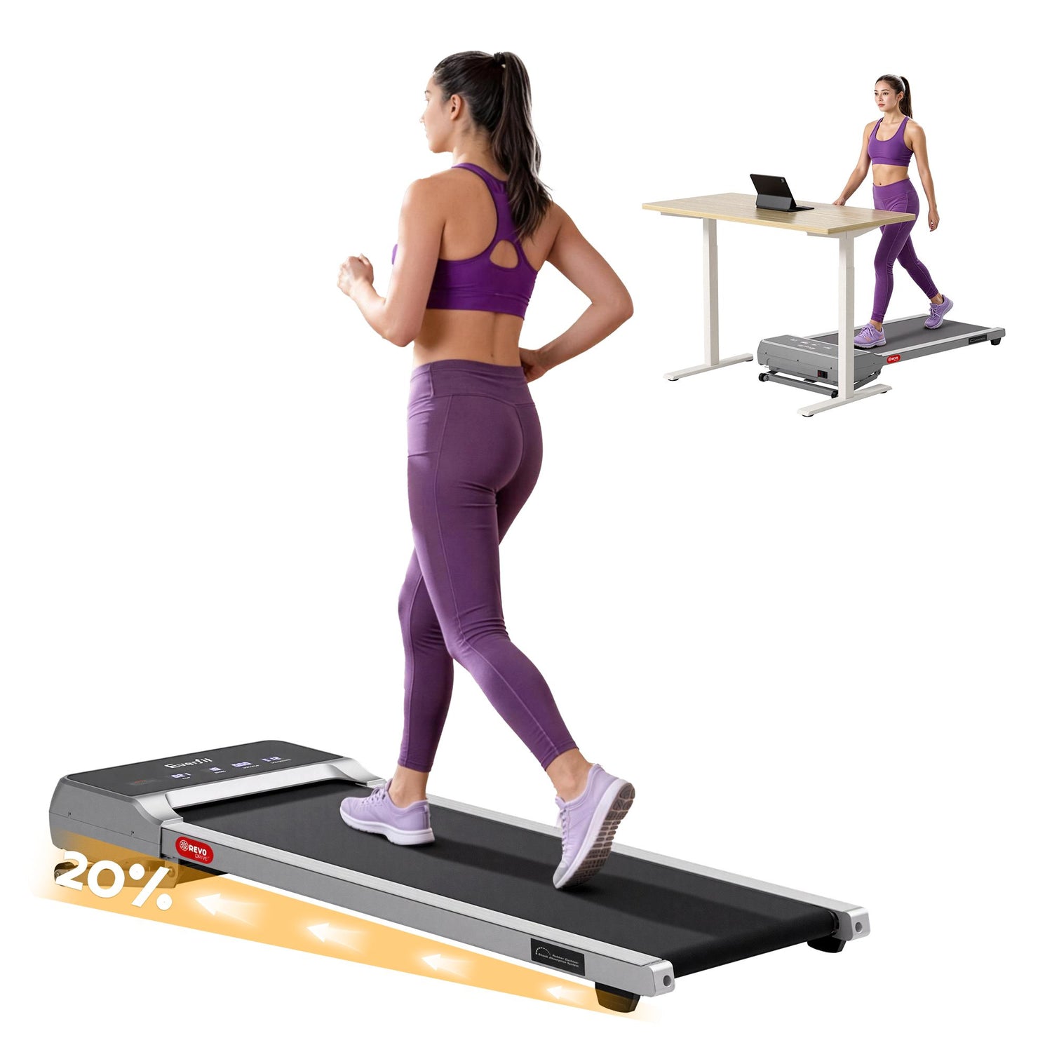 Everfit 3 in 1 Walking Pad Treadmill 20% Auto Incline Under Desk Treadmills for Home Gym With 40cm Wide Belt Sliver