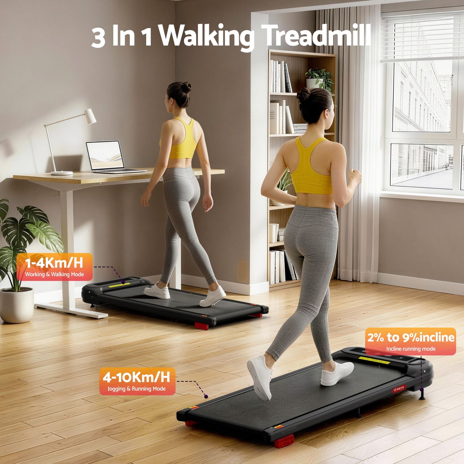Everfit 3 in 1 Treadmill Electric Walking Pad with Incline Under Desk Home Gym Black