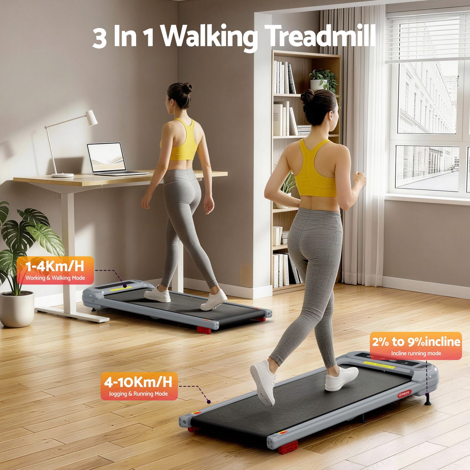 Everfit 3 in 1 Treadmill Electric Walking Pad with Incline Under Desk Home Gym Grey