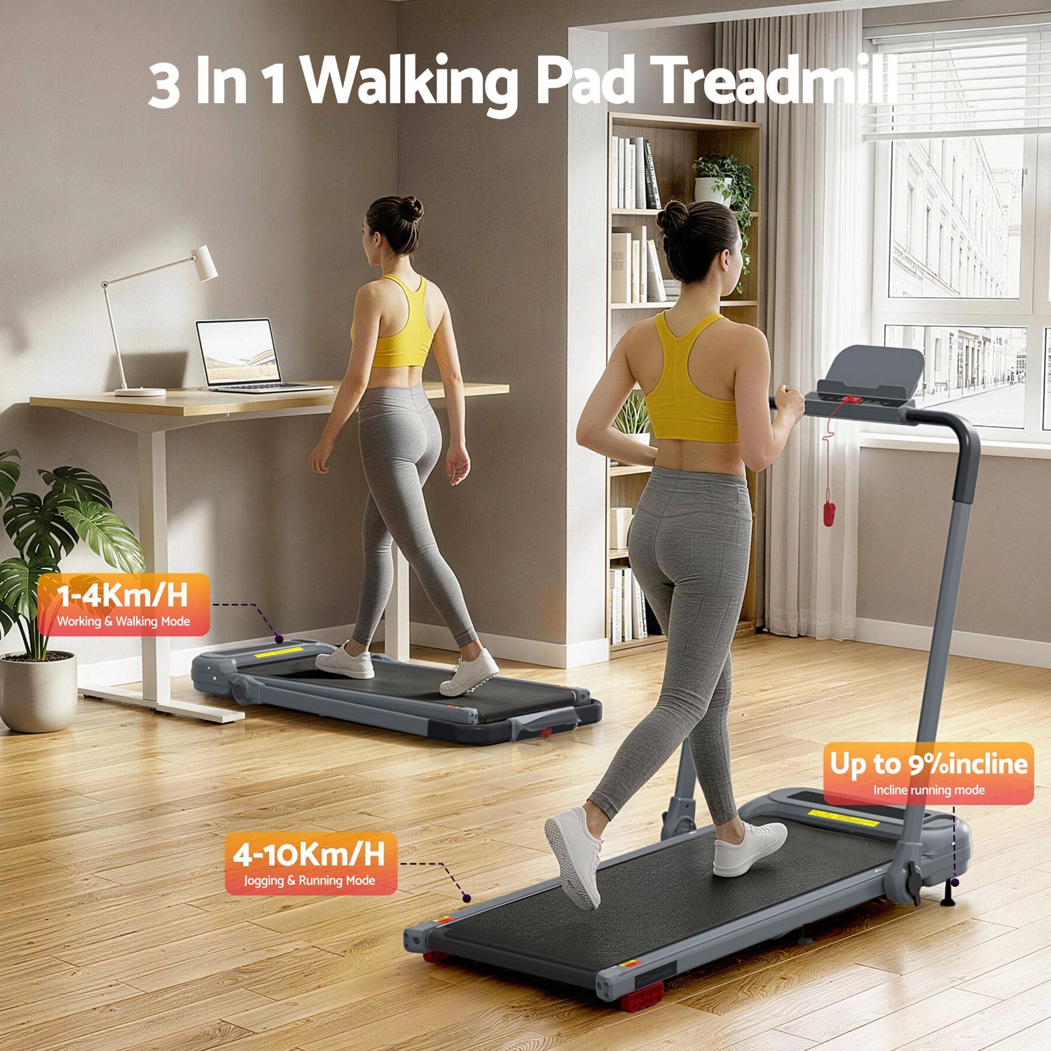Everfit 3 in 1 Treadmill Electric Walking Pad with Incline Foldable for Home Gym Grey