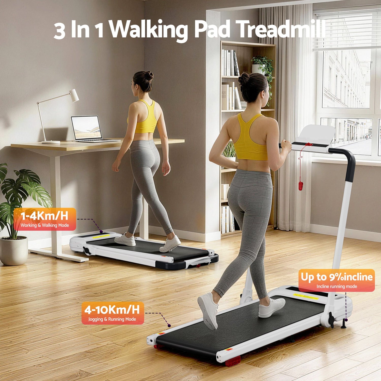 Everfit 3 in 1 Treadmill Electric Walking Pad with Incline Foldable for Home Gym White
