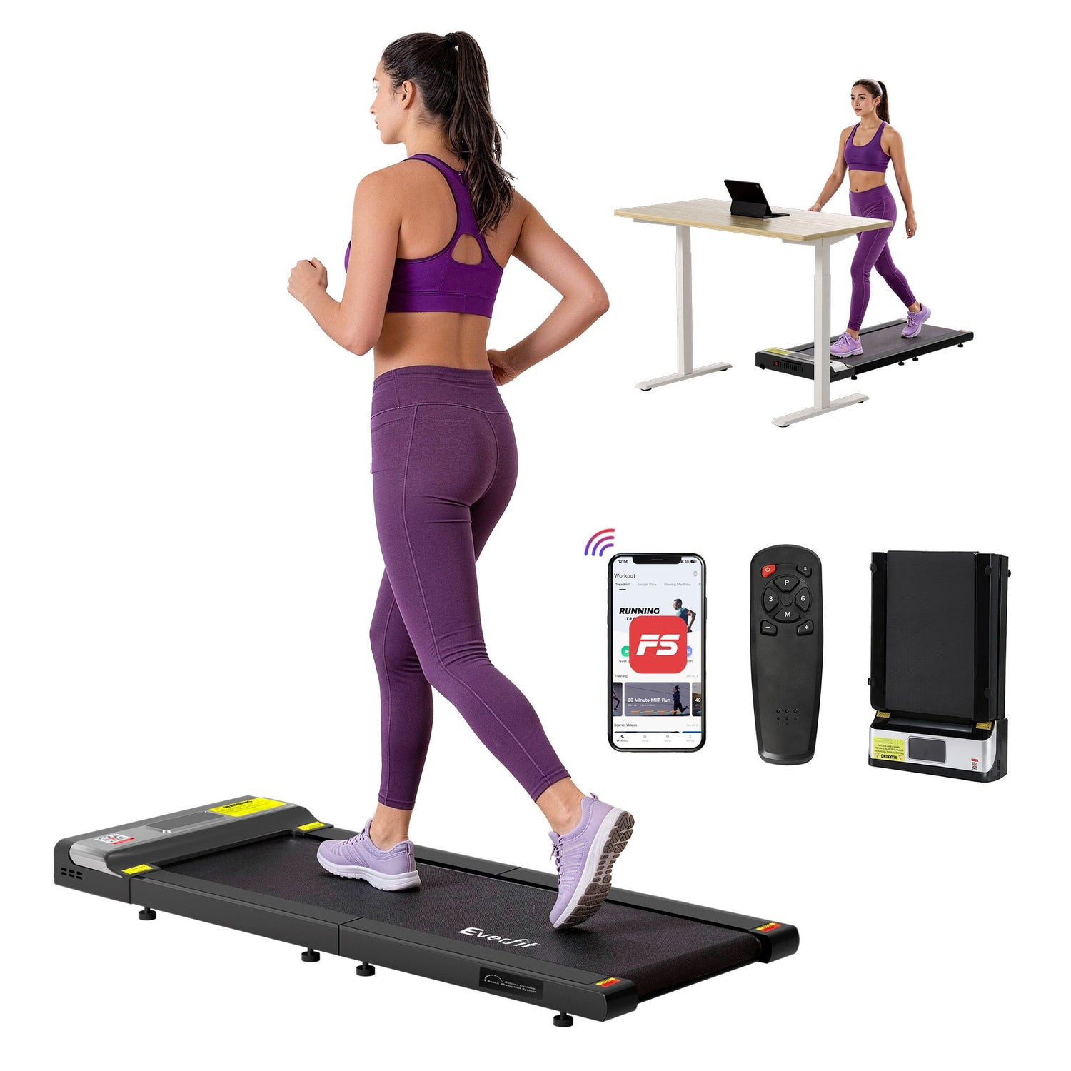 Everfit Treadmill Electric Walking Pad Under Desk Home Gym Fitness Foldable Belt