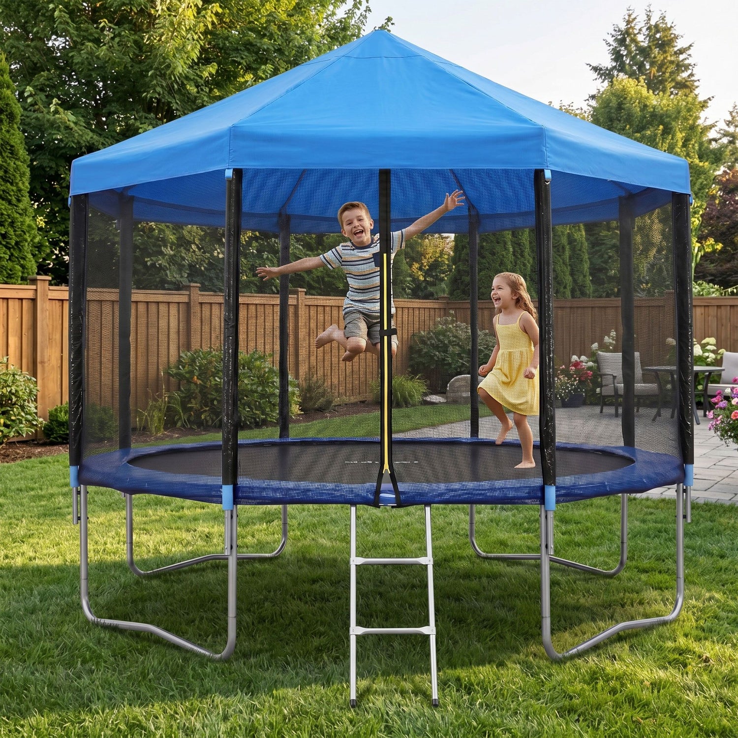 Everfit 12FT Kids Trampoline with Blue Tent Cover Ladder Rebounder Outdoor Toys