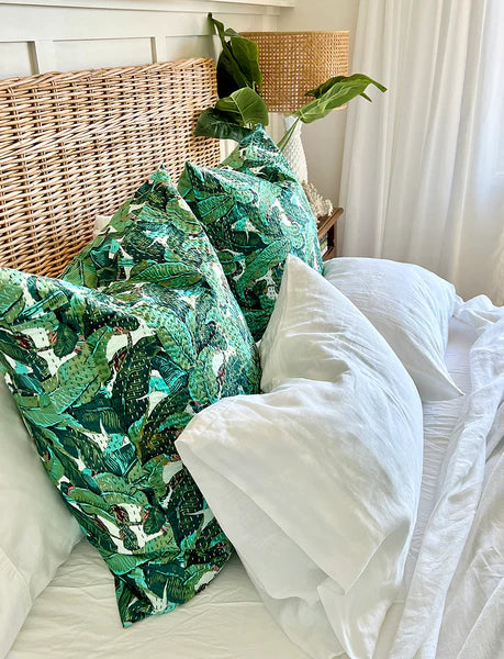 Tropical Banana Leaves European Cushion Cover – Handmade 100% Cotton Kantha Stitch 66x66cm