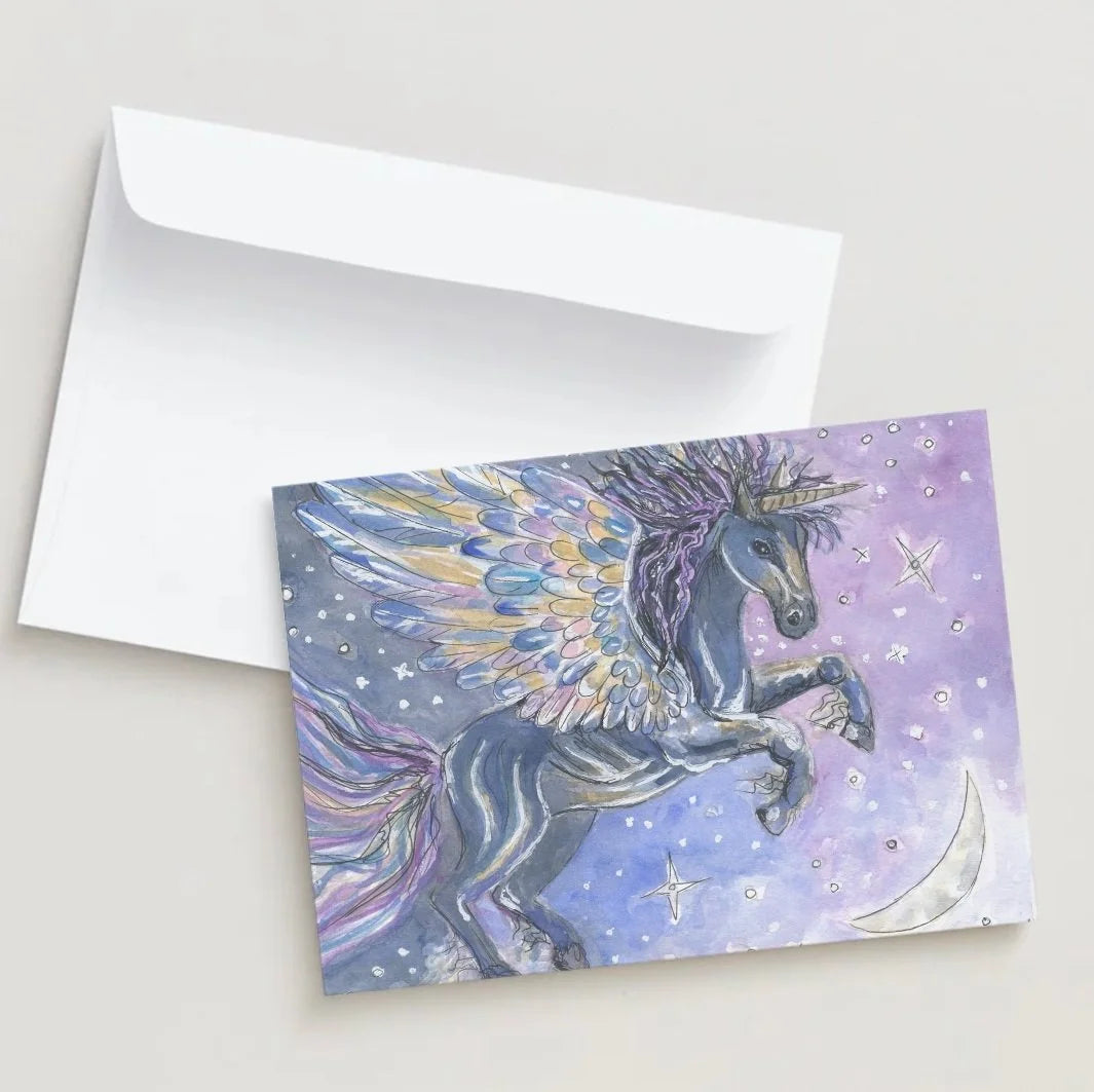 Greeting card with a unicorn design on a white background
